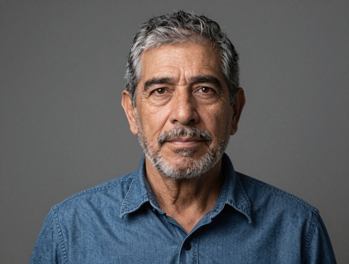 Retrato de Miguel R., hombre colombiano de unos 52 años con barba corta y semblante tranquilo